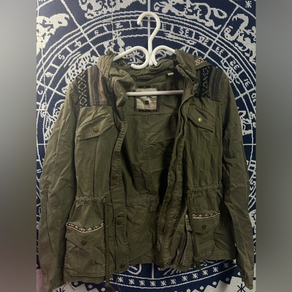 Triple 5 SOUL Y2K long green cargo zip military utility aztec boho 100% cotton - Picture 1 of 3